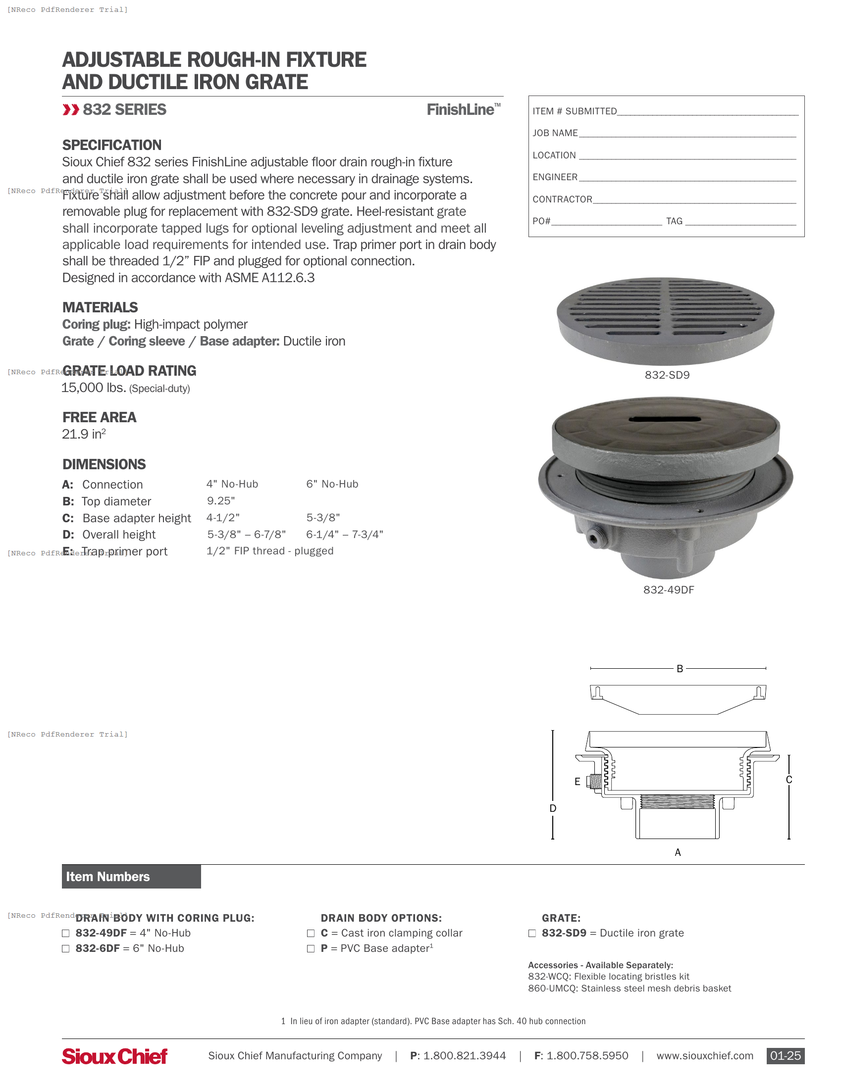 832 SERIES - FINISHLINE ROUGH-IN FIXTURE & IRON GRATE - SPEC SHEET.PDF Specification Document